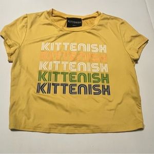 Kittenish Women Size Small Yellow Cropped Crop Top Short Sleeve Shirt Tee Preppy
